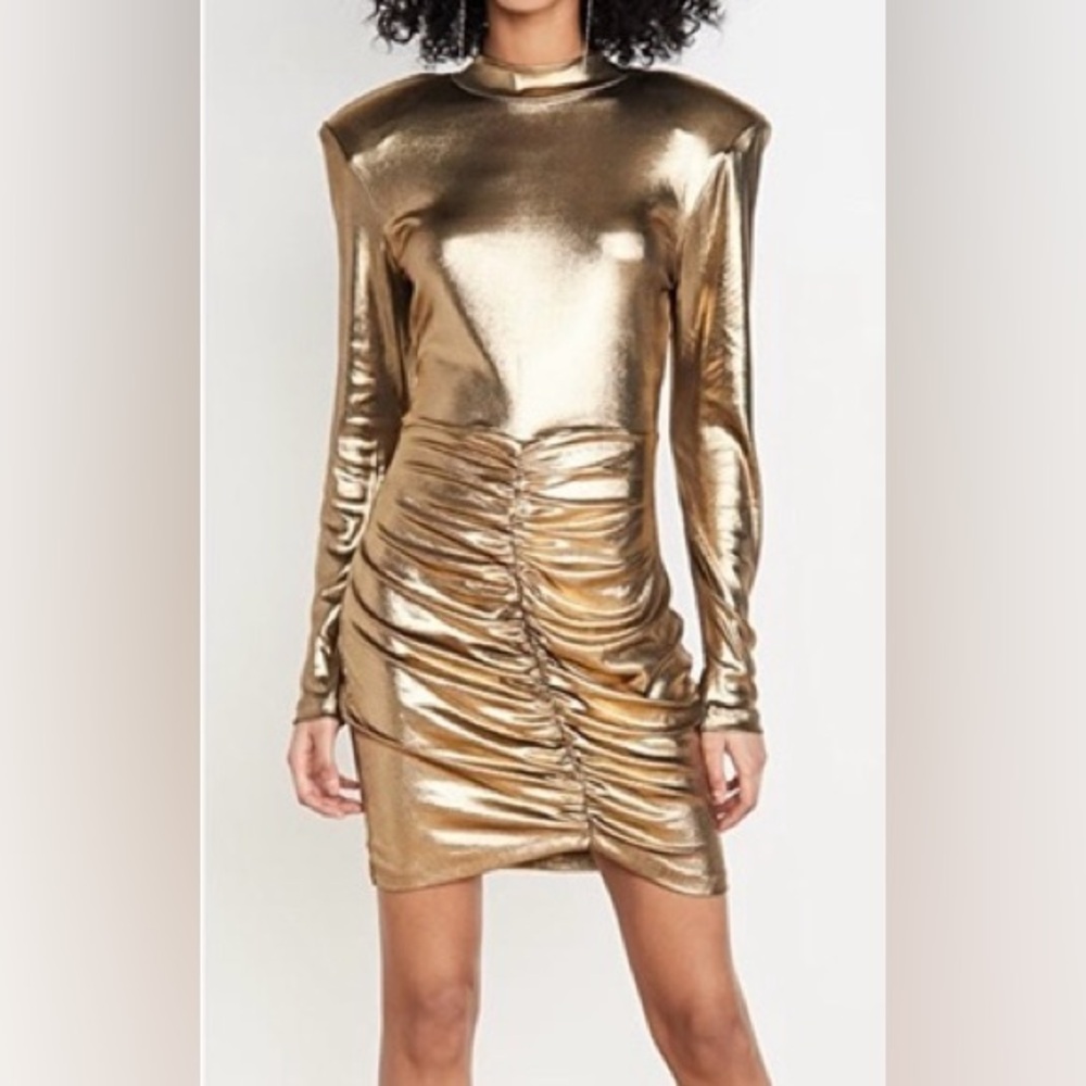 Rotate Shimmering Gold Long Sleeve Dress